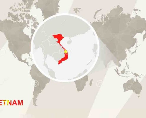 在越南地图和旗子的徒升-例证映射旧世界-132235930